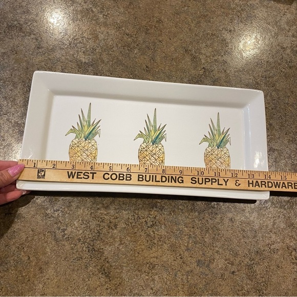 Pineapple Printed Serving Party Appetizer Hors d'oeuvres Platter Tray Gold Trim - Picture 5 of 6